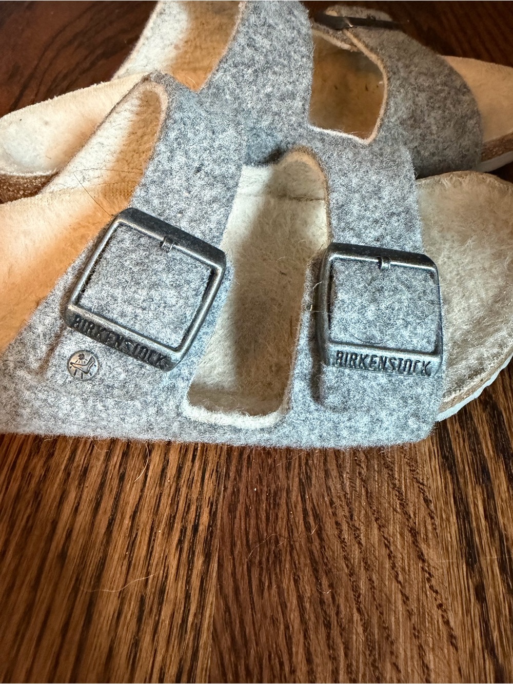Birkenstock Gray Felt Shearling Lined 2-Strap Buckle Slide Sandals EU 34 - Picture 8 of 8